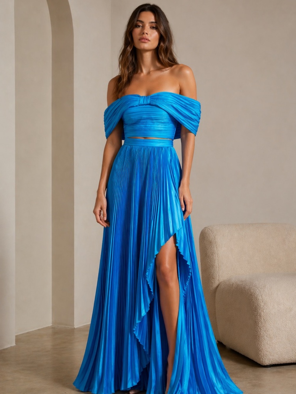 SEMSEM New York OFF-THE-SHOULDER PLISSÉ SILK BUSTIER TOP - Picture 2 of 10